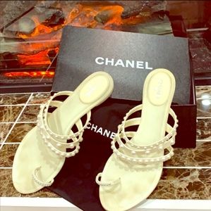 Authentic chanel lambskin pearl sandals.